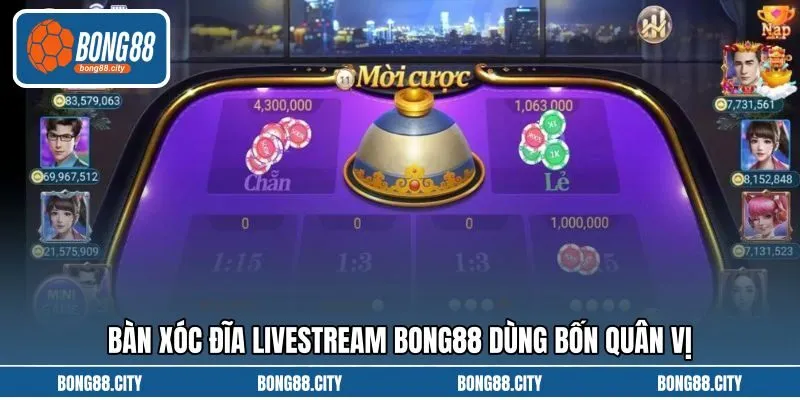 Bàn xóc đĩa livestream Bong88 dùng bốn quân vị